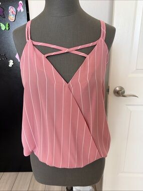 Striped Rose Pink V-Neck Cami with Crisscross Straps